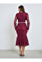 Burgundy Lace Mermaid Hem Midi Dress - 5