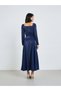 Blue Dot Print Square Neck Maxi Dress - 5