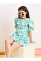 Girls Green Leaf Print Ruffled A-Line Dress - 6