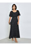 Black Foil Print Maxi Dress with Belt - 3