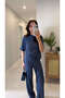 Zr Caroline Navy Blue Short Sleeve Trouser Suit - 2