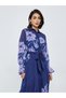 Blue Floral Maxi Dress with Tie-Belt - 2