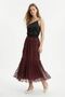 Plum Waist Elastic Detail Flocked Skirt 8464