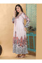 Pink V Neck Printed Jalabiya with Pearl Detail - 2