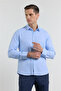 Blue Hard Collar Long Sleeve Pocketless Slim Fit Cotton Shirt 1004255284 - 3