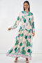 Women's Patterned Long Hijab Dress 2585 - Green 1 - 4
