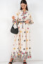Women's Patterned Long Hijab Dress 2585 - Y.Beige