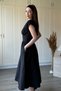 V-Neck Flounce Midi Black Dress with Waist Detail - 8