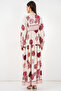 Women's Patterned Long Hijab Dress 2585 - Burgundy 1 - 6