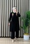 Menekşe Takim Viscose Fabric Women's Black Embroidery Detailed Pantsuit with Pants and Hijab Two-Piece Set