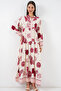Women's Patterned Long Hijab Dress 2585 - Burgundy 1 - 2