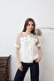 Women's White Mesh Detailed Hooded Short Sleeve Blouse Sn186