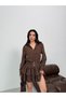 Women's Bitter Coffee Lace Detailed Belted Mini Shirt Dress Elt7199