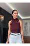 Burgundy Halter Neck Laced Blouse