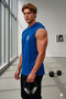 Men's Sax Blue Hooded Sleeveless Undershirt Smiley Printed Tshirt - 6