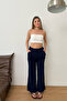 Women's Adjustable Waist Ruffle Detailed Double Pocket Trousers Navy Blue - Ms0001626 - 4