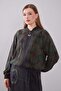 Levidor Zipper Detail Cupra Fabric Jacket Skirt Set 131080 Khaki - 2