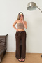 Women's Adjustable Waist Ruffle Detailed Double Pocket Trousers Brown - Ms0001626 - 5