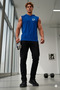 Men's Sax Blue Hooded Sleeveless Undershirt Smiley Printed Tshirt - 2
