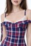 Plaid Pattern Lace Dress with Aski Detail and Sleeve Ties Mini Dress
