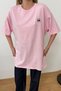 Women's Crew Neck Embroidered 100% Cotton T-Shirt Pink - 26Y 26507 - 2