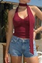 V-Neck Front Gathered Belted Crop Top Blouse 7074