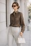 Women's Regular Fit Blue Striped Brown Shirt with Pocket Detail - 3