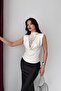 White Lace Detail Degaje Collar Zero Sleeve Blouse - 2