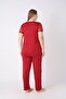 Women's Plus Size Viscose Short Sleeve Pajama Set Elegant Collar Lace and Pattern Detailed Models - 4