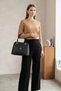 Black Women's Hand and Shoulder Bag - Stylish Daily Bag with Gold Detailing and Multiple Compartments - 4