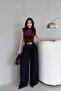 Brown Lace Detail Degaje Collar Zero Sleeve Blouse - 2