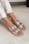 Women's Miko Beige Patent Leather Sandals with Three Buckle Details - 4