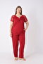 Women's Plus Size Viscose Short Sleeve Pajama Set Elegant Collar Lace and Pattern Detailed Models - 2