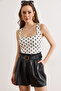 Women's Polka Dot White U-Neck Half-Length Double Layer Six Snap Bodysuit Bdy-00000060