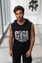 Men's Black Gym Warriors Printed Sleeveless Hooded Wide Fit Athlete Tank Top - 2