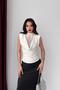 White Lace Detail Degaje Collar Zero Sleeve Blouse