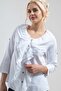 Women's White Front Flywheel Detailed Sleeve Cotton Shirt with 3/4 Sleeves - 5