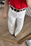 White High Waist Wide Leg Loose Belted Trousers - 2