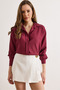 Women's Burgundy Textured Striped Boyfriend Shirt Gml-19001435