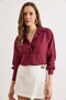 Women's Burgundy Textured Striped Boyfriend Shirt Gml-19001435 - 2