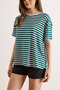 Women's Emerald Green Crew Neck Striped Basic Flowy T-Shirt Tsh-19000982 - 5