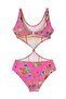 Lily Flower Patterned Cut-Out Knot Detailed Girls' Swimsuit - 2