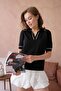 Women's Polo Neck Short Sleeve Basic Knitwear Blouse - 3