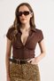 Women's Brown Lace Detailed Waist-Fitted Textured Shirt Gml-19001438 - 3