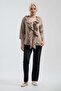 Women's Beige Front Flywheel Detailed Sleeve Cotton Shirt with 3/4 Sleeves - 2