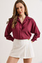 Women's Burgundy Textured Striped Boyfriend Shirt Gml-19001435 - 4