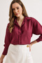 Women's Burgundy Textured Striped Boyfriend Shirt Gml-19001435 - 3