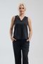 Women's Black V-Neck Pleated Detailed Sleeveless Cotton T-Shirt