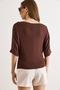 Women's Brown Degaje Collar Draped Blouse Blz-19003308 - 6