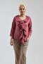 Women's Pink Front Flywheel Detailed Sleeve Britli 3/4 Sleeve Cotton Shirt